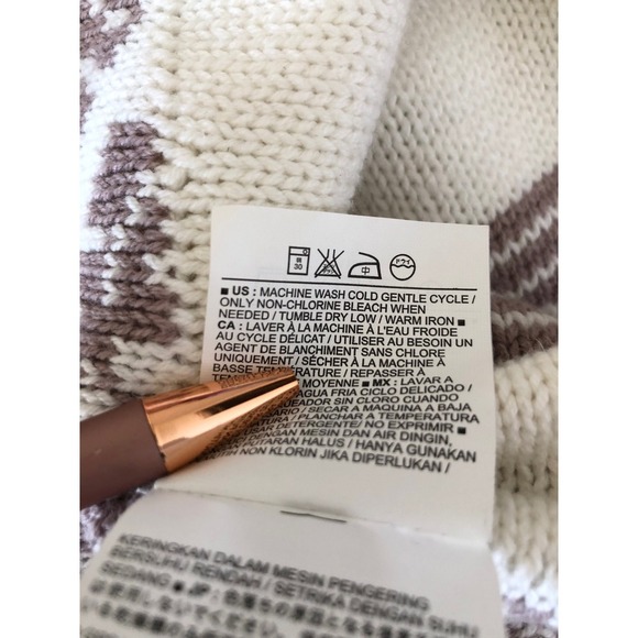 Old Navy XL Duster Cardigan Sweater Taupe White Patterned Striped Open Front - Picture 8 of 16